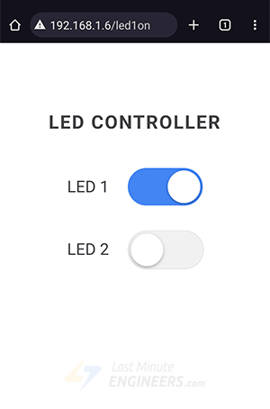 Serial Monitor showing LED control requests