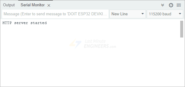Serial Monitor showing the AP mode server started